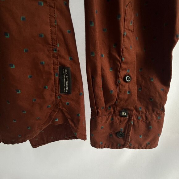Scotch & Soda Men’s Rust Shirt w Turquoise & Navy Geometric Print - size Large - Picture 5 of 5